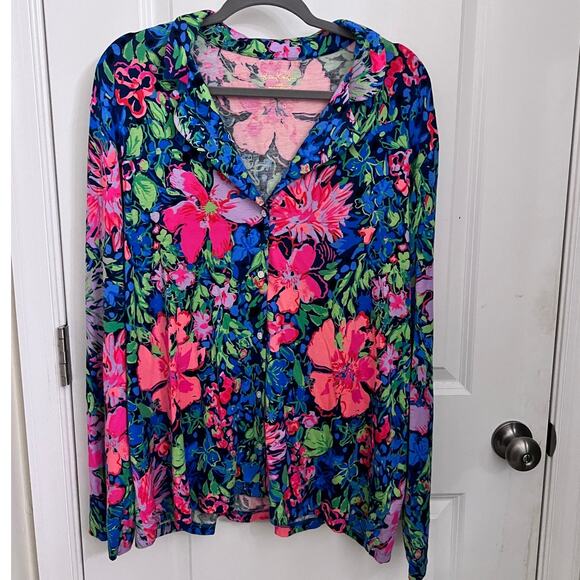 Lilly Pulitzer PJ Knit Floral Long Sleeve Button Up XXL Multi Festive Fantasy - Picture 1 of 6